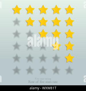 Cinq étoiles tarif collection rangée, de classer les éléments d'état, l'examen statistique, tableau 0. Télévision cute cartoon golden stars set pour le web et print Illustration de Vecteur
