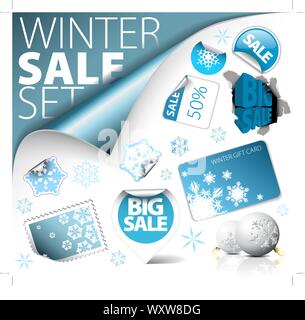 Ensemble d'hiver des billets à prix réduits, étiquettes, timbres, autocollants, coins, tags (vecteur) Illustration de Vecteur
