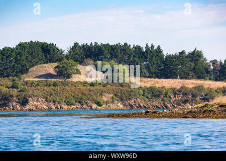 Cairn de l'île de Gavrinis à larmor baden dans le Golfe du Morbihan (Bretagne, nord-ouest de la France). Banque D'Images