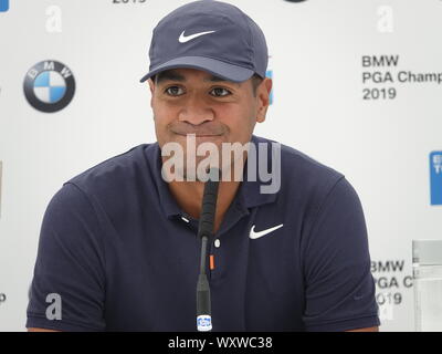 Virginia Water, UK. 18 Sep, 2019. Wentworth Golf Club, Surrey, UK Tony Finau parle aux médias à l'European Tour PGA Championship:BMW du tournoi de golf Crédit : Motofoto/Alamy Live News Banque D'Images