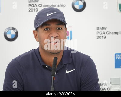 Virginia Water, UK. 18 Sep, 2019. Wentworth Golf Club, Surrey, UK Tony Finau parle aux médias à l'European Tour PGA Championship:BMW du tournoi de golf Crédit : Motofoto/Alamy Live News Banque D'Images