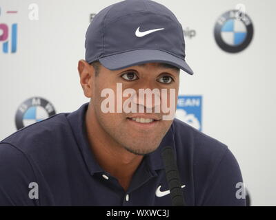 Virginia Water, UK. 18 Sep, 2019. Wentworth Golf Club, Surrey, UK Tony Finau parle aux médias à l'European Tour PGA Championship:BMW du tournoi de golf Crédit : Motofoto/Alamy Live News Banque D'Images