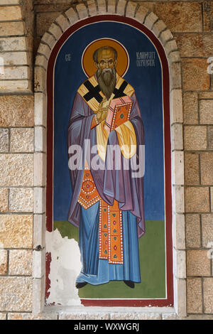 Saint Clément d'Ohrid, fresque dans l'église de Saint Paraskeva des Balkans près de Saint Naum Monastère, Ohrid en Macédoine Banque D'Images