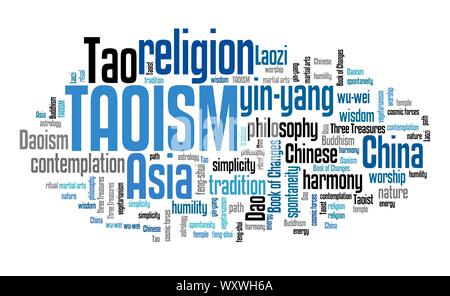 Le taoïsme chinois - tradition religieuse ou philosophique. La culture asiatique. Nuage de mots signe. Banque D'Images