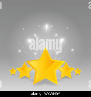Cote d'or 5 étoiles, retour d'illustration vectorielle, créative, gagnant pour le web et print decoration étoiles sur fond argenté Illustration de Vecteur