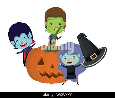 Citrouille halloween avec les enfants personnages costumes Illustration de Vecteur