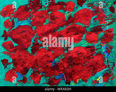 Peinture d'art avec des fleurs rouges. Peinture originale Banque D'Images