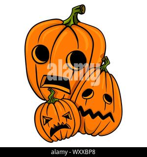 Scary Halloween citrouilles isolé sur blanc. vector illustration. Illustration de Vecteur