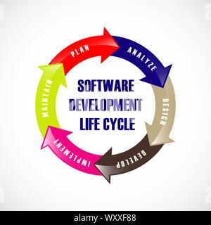 Cycle de vie du développement de logiciels. Applications logicielles illustre vecteur dans les différentes phases Illustration de Vecteur