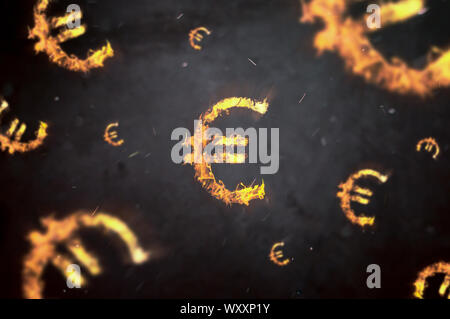 Symbole de feu flottant dans l'espace euro. Conception de la gestion des risques dans le commerce d'argent au marché des devises Banque D'Images