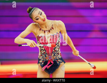 Baku, Azerbaïdjan. 18 Sep, 2019. Katherine Uchida du Canada au cours de la 37e Championnats du monde de gymnastique rythmique et de correspondance entre le jour 3 à l'échelle nationale Salle de gymnastique à Baku, Azerbaïdjan. Ulrik Pedersen/CSM. Credit : Cal Sport Media/Alamy Live News Banque D'Images