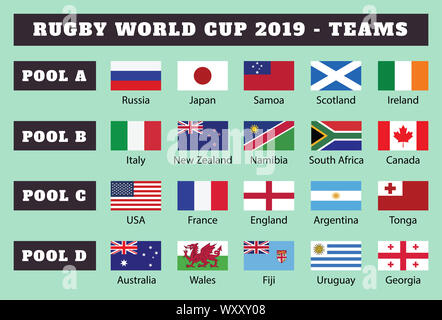 Coupe du Monde de Rugby 2019-équipes. Drapeaux Pays Banque D'Images