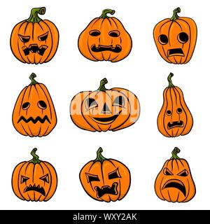 Ensemble de citrouilles d'halloween, grimaces. Vacances d'automne. Vector illustration. Illustration de Vecteur