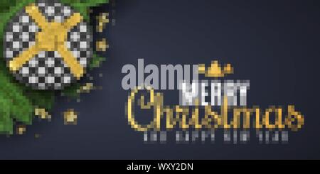 L'affiche de Noël. Sapin de confettis et serpentine. Étoiles d'or. Lettrage élégant. Carte de vœux. Vector illustration. EPS 10 Illustration de Vecteur