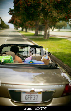 Vue arrière d'un couple assis dans une voiture. Banque D'Images