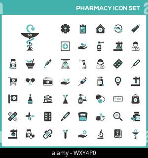 Télévision couleur et de la santé pharmacie icon set. Le troisième groupe. Vector illustration isolé Illustration de Vecteur