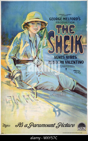 Le sheik avec Agnes Ayres et Rudolph Valentino 1921 affiche de film - Affiche publicitaire ancienne, l'ère victorienne Banque D'Images