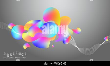 Fluide futuriste et design de l'affiche de liquide coloré, créatif, concept plastique bubbles floating. suprématie fantastique avec les couleurs néon abstractions dans Illustration de Vecteur