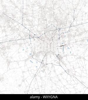 Carte Satellite de Milan et dans les environs. La Lombardie, Italie. La carte des routes, des rocades et autoroutes, rivières, lignes de chemin de fer Illustration de Vecteur