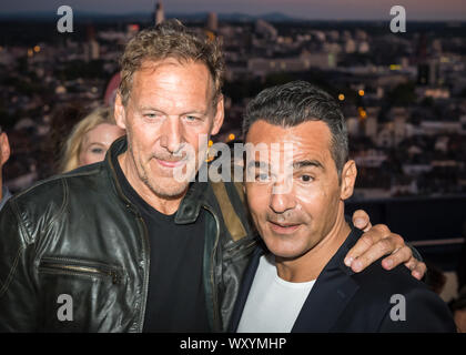 Erol Sander, Axel Kahn und Ralf Moeller beim Pixx Lounge Event in den Sky Lounge Studios von radio antenne Frankfurt in den City Gates. Francfort, 12. Banque D'Images