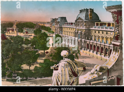 Jardin des Tuileries, Paris, France, carte postale, Hand-Colored Gany, 1930 Banque D'Images