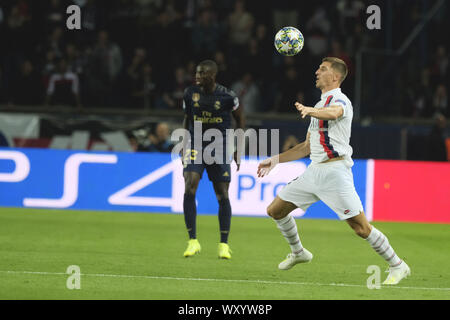 Paris, France. 18 Sep, 2019. Paris SG Défenseur THOMAS MEUNIER en action lors de la Ligue des Champions, Groupe A Journée 1 entre Paris Saint Germain et Real Madrid FC au Parc des Princes - Paris - France.PSG a gagné 3:0 Crédit : Pierre Stevenin/ZUMA/Alamy Fil Live News Banque D'Images