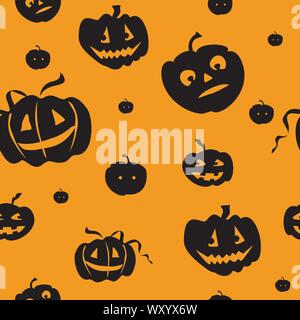 Vecteur Halloween transparent coloré avec motif noir différentes citrouilles avec sourire effrayant isolé sur fond orange, stock illustration Illustration de Vecteur