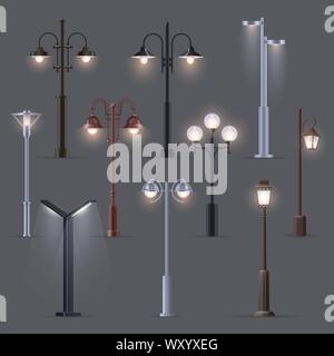 Jeu de lumière de la rue moderne isolé, vieille, lanterne Illustration de Vecteur
