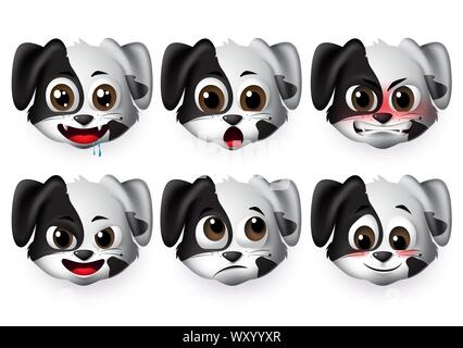 Chiens émoticône vector set.Puppy dog émoticônes avec colère et timide expression pour signer et symboles isolés en fond blanc. Vector illustration 3d. Illustration de Vecteur