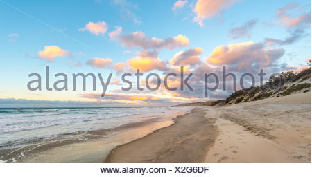 Plage de St clairs, coucher de soleil sur la plage, Otago, île du Sud, Nouvelle-Zélande