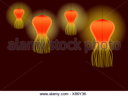 Diwali décoration avec des lanternes en papier isolé sur fond brun