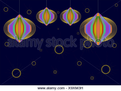 Diwali décoration avec des lanternes en papier isolé sur fond bleu