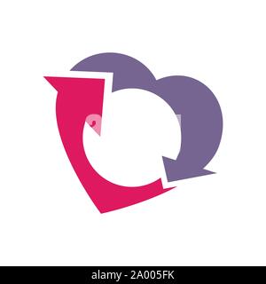 Due modo freccia il simbolo dell amore cuore logo design illustrazione vettoriale Illustrazione Vettoriale