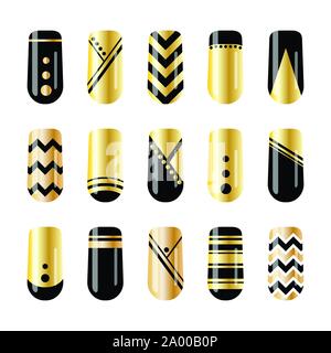 Nail art. Oro e nero nail stickers design Illustrazione Vettoriale