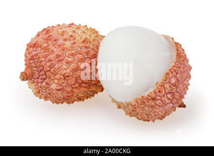 I litchi isolato su sfondo bianco con tracciato di ritaglio Foto Stock