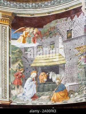 Natale, Natale, affreschi dell'abside di Fra Diamante e Matteo d'Amelia, 1469, Cattedrale di Santa Maria Assunta, Spoleto, Provincia Perugia, Umbria Foto Stock