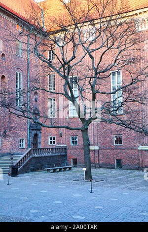 Albero nel cortile interno di Stadshuset (Municipio), Kungsholmen, Stoccolma, Svezia Foto Stock