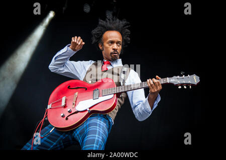 Trondheim, Norvegia. 17th, Agosto 2017. Il cantante e cantautore fantastico Negrito esegue un concerto dal vivo durante il norvegese music festival Pstereo 2017 di Trondheim. (Photo credit: Gonzales foto - Tor Atle Kleven). Foto Stock