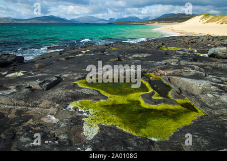 Playa de Scarista Beach. Suono di Taransay. A sud dell'Isola di Harris. Outer Hebrides. La Scozia, Regno Unito Foto Stock