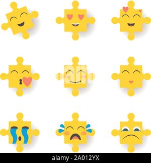 Puzzle set di emoticon Illustrazione Vettoriale