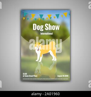 Modello di poster per dog show con Shiba Inu in Golden crown Illustrazione Vettoriale