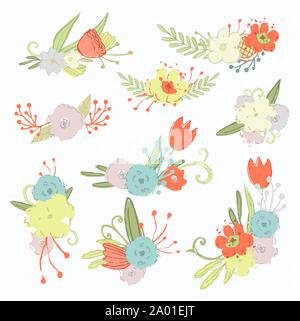 Vettore di fiori di primavera insieme isolato su uno sfondo bianco disegnare a mano doodle collection Illustrazione Vettoriale