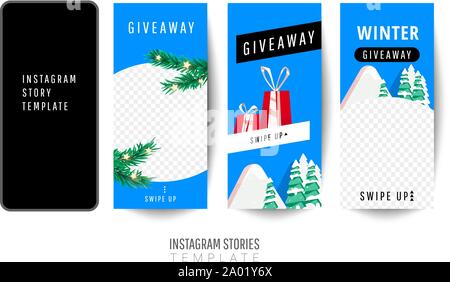 Alla moda modello modificabile per le reti sociali storie con confezioni regalo, alberi di Natale per i social media post o sito web banner. Illustrazione Vettoriale