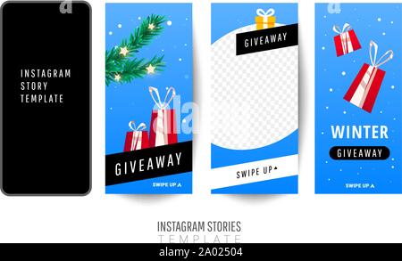 Omaggio alla moda modello per le reti sociali storie con confezioni regalo, alberi di Natale per i social media post o sito web banner. Illustrazione Vettoriale