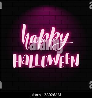 Il Neon incandescente scritte su un muro di mattoni in background. Illustrazione Vettoriale