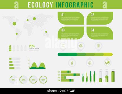 Ecologia ed infografico impostato con grafici e altri elementi. Illustrazione Vettoriale. Illustrazione Vettoriale