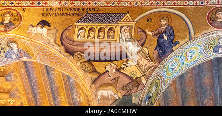 L'Arca di Noè in antichi mosaici della Cappella Palatina, Palermo Foto Stock