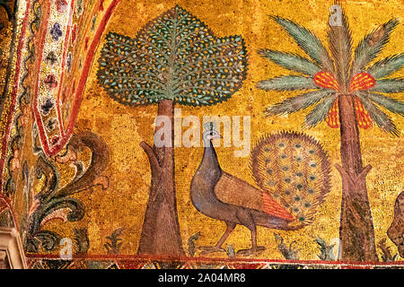 Peacock nei mosaici bizantini di Palermo Foto Stock