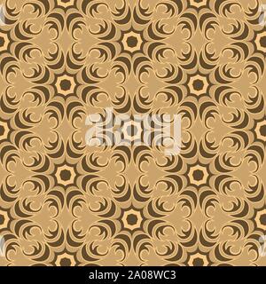 Vettore senza giunture di texture floreali e astratto di forma rotonda della palude di elementi a colori su sfondo marrone. Design per piastrelle e il confezionamento, tende Illustrazione Vettoriale