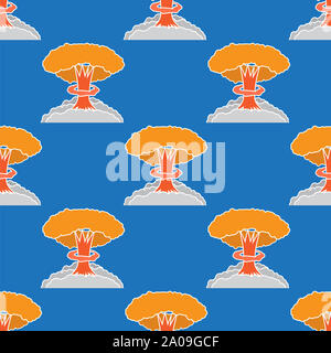 Burst nucleare Seamless Pattern. Cartoon esplosione di bomba. Radioattivo potenza atomica. Simbolo della guerra. Grosso fungo Cloud. Foto Stock